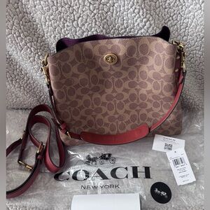 Coach Willow Signature Canvas Pebble Accents Tote Bucket Bag Crossbody New C2745